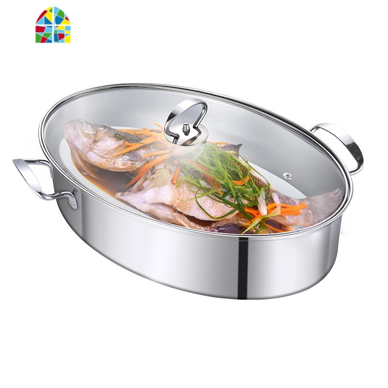蒸鱼锅蒸鱼家用不锈钢蒸锅304加厚1层单层大号椭圆炖鱼锅专用 fenghou