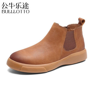 公牛乐途2021男鞋冬季潮鞋切尔西靴男英伦风加绒保暖棉靴真皮短靴大码46马丁靴
