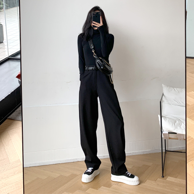 语娄西装裤女宽松直筒春秋高腰休闲垂感灰色萝卜哈伦阔腿拖地长裤子2021西裤