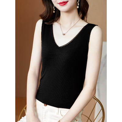 YIBUSHENG莫代尔打底衫女背心内搭西装妈妈小衫洋气时尚蕾丝气质欧洲站欧货蕾丝衫