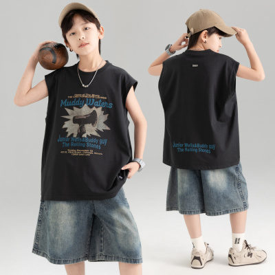 男童无袖套装夏装2026新款男孩夏季背心牛仔短裤儿童两件套薄款潮