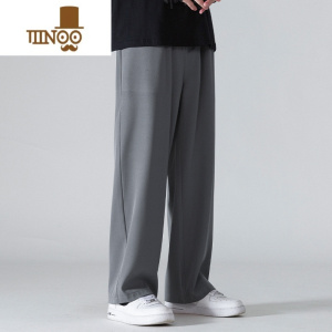 YANXU夏季垂感冰丝休闲长裤男士宽松直筒阔腿卫裤潮牌薄款运动裤