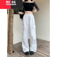 YIBUSHENG美式速干工装裤女2024新款高腰显瘦松紧腰两穿阔腿休闲裤长裤