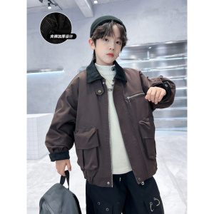 儿童装男童夹棉工装外套冬装新款中大童秋冬款男孩加厚冬季潮