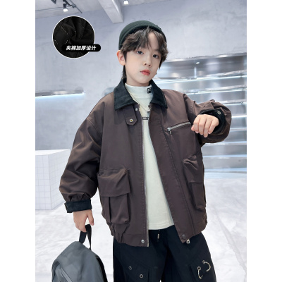 儿童装男童夹棉工装外套冬装新款中大童秋冬款男孩加厚冬季潮