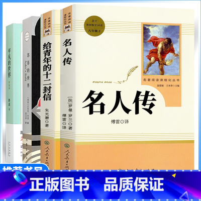 4本[八年级下册推荐]名人传+给青年的十二封信+平凡的世界+苏菲的世界 [正版]八年级下册选读书名人传给青年的十二封信平