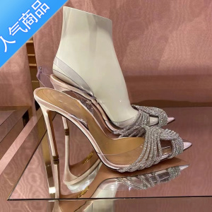 SUNTEKPV透明凉鞋包头交叉水钻高跟鞋23春夏新款后空浅口甜美宴会婚鞋