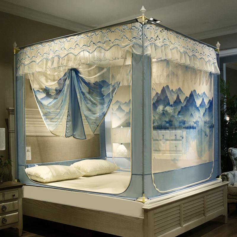 美帮汇三开防摔坐床拉链公主蚊帐1.5米/1.8m床家用蒙古包加密加厚支架