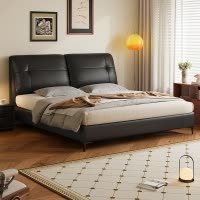 意式真皮床轻奢现代简约双人床主卧室小户型实木储物大床软包婚床