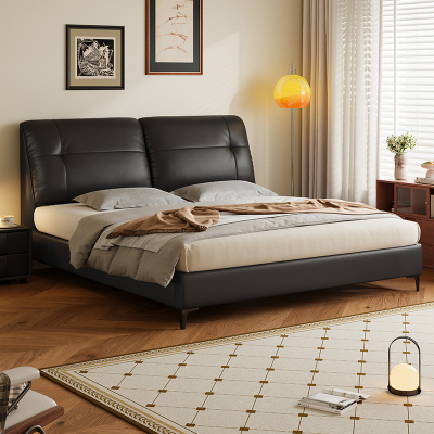 意式真皮床轻奢现代简约双人床主卧室小户型实木储物大床软包婚床