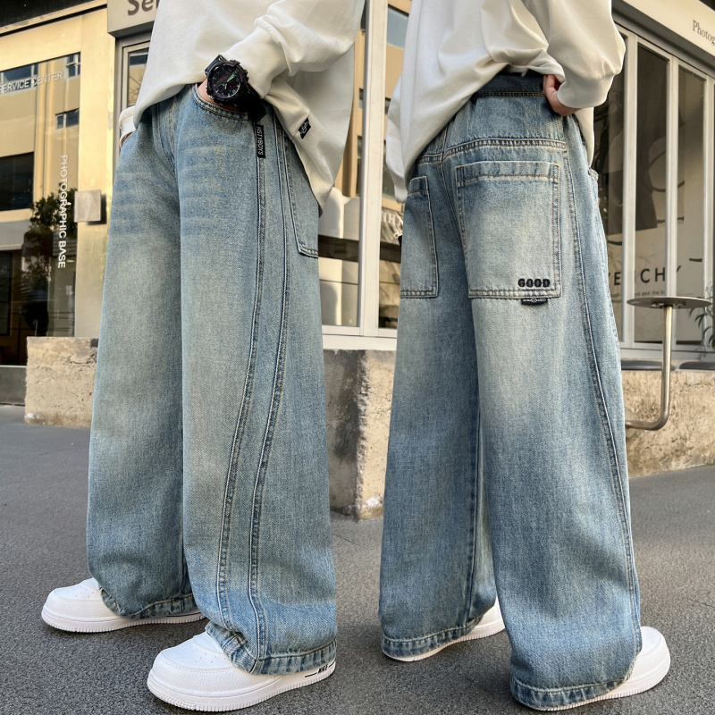 男童裤子春秋新款直筒牛仔裤儿童软童装中大童长裤休闲宽松春季潮