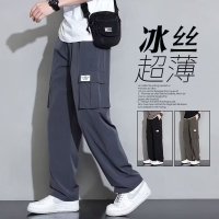 多口袋冰丝工装裤夏季薄款男士宽松透气休闲裤速干运动