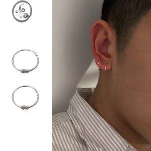 JiMi素圈男女银银耳钉耳环小耳骨钉银耳圈耳扣韩版原创素银小情侣精致 一对