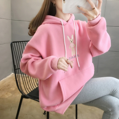 企妍卫衣女2020秋冬可爱小熊加绒中长款连帽长袖卫衣潮ins上衣女