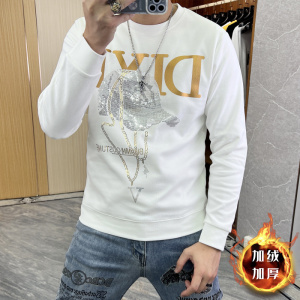 秋冬新款加绒卫衣男士长袖打底衫保暖欧货时尚上衣体恤修身潮流69