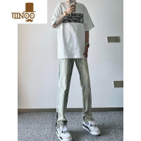 YANXU网红同款侧边拉链牛仔裤男水洗痞帅裤子美式高街潮牌直筒长裤