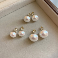 施家粉光珍珠耳钉女纯银针轻奢气质耳环2023新款小众养耳洞耳饰品送女朋友老婆情人节七夕生日礼物