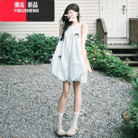 YIBUSHENG法式简单大方背心短裙连衣裙子女季2024新款蓝色微胖显瘦花苞裙