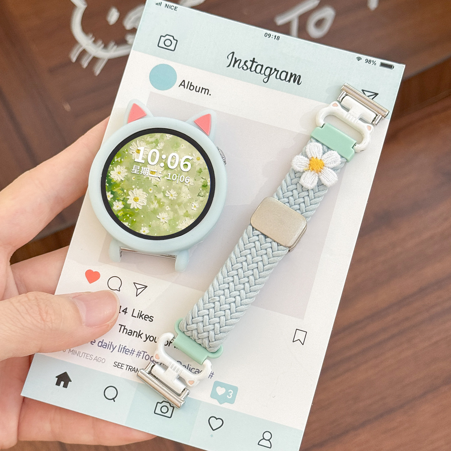 可爱猫耳编织表带适用于华为gt6表带gt5/gt4手表gt65pro保护套watch54pro腕带夏季女生款gt6运