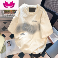 七斓美式复古高级感涂鸦立体字母短袖t恤男女夏季潮牌情侣半截袖上衣