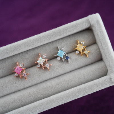韩国直送耳钉彩钻十字小星星耳骨钉耳蜗钉钛合金螺丝拧堵送女朋友老婆情人节七夕生日礼物