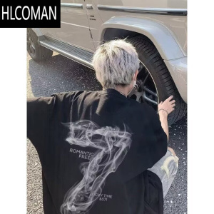 HLCOMAN潮牌t恤短袖男夏季薄款2025新款潮流美式高街宽松百搭情侣五分袖