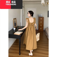 YIBUSHENG飞飞袖连衣裙女季2024新款蝴蝶结绑带设计感法式露背气质长裙子