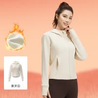 秋冬蜜桃绒运动外套宽松口袋连帽加绒加厚瑜伽外套