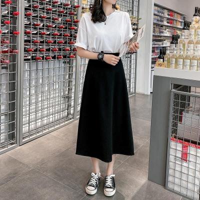 玳恩黑色半身裙中长款女春秋夏季2021新款显瘦遮胯高腰包臀a字长裙子