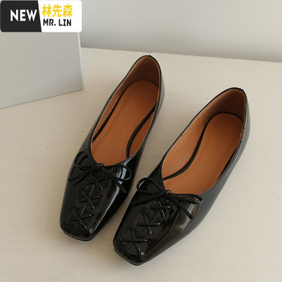 林先森TMHHO2021韩ins早春新款交叉设计感单鞋浅口V口显瘦平底鞋软底休闲鞋