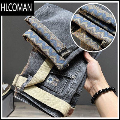 HLCOMAN美式潮流印花夏季薄款潮牌牛仔短裤男士五分中裤宽松弹力新塘裤子