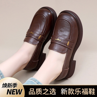 头层牛皮秋季新款英伦风百搭小皮鞋女复古厚底舒适乐福鞋女鞋