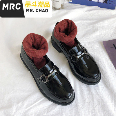 ins小皮鞋女复古秋季英伦风一脚蹬平底新款日系学院风jk单鞋墨斗潮品休闲鞋