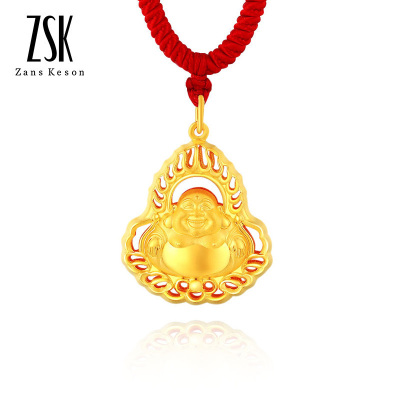 ZSK珠宝笑口弥勒佛黄金吊坠女足金999金坠子金吊坠宝宝女士红绳搭配自戴计价8.97克配红绳-