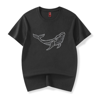 夏季新款光变鲸鱼刺绣短袖t恤男小众情侣装潮牌潮流打底ins上衣女品牌