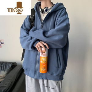 YANXU连帽卫衣男生2023潮牌港风美式青少年夹克宽松大码开衫外套