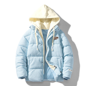 新款冬季男装加厚假两件棉衣男韩版连帽棉服潮流宽松保暖棉袄外套