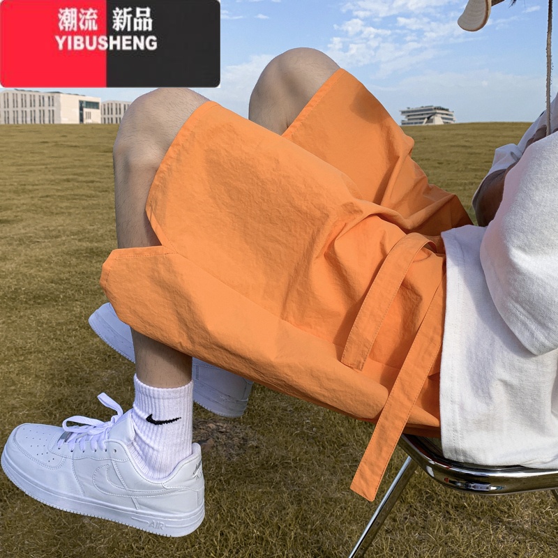 YIBUSHENG黑色速干运动短裤女2024新款季薄冰丝中裤子宽松休闲五分裤