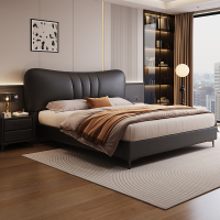 意式极简真皮床轻奢现代简约双人床主卧室实木储物床家用软包婚床