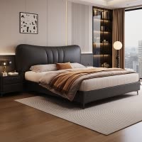 意式极简真皮床轻奢现代简约双人床主卧室实木储物床家用软包婚床
