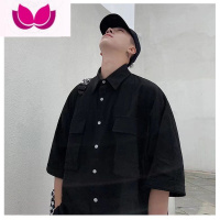 七斓夏季立体口袋工装衬衫男日系宽松痞帅短袖衬衣港风休闲五分袖外套