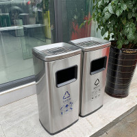 绵冠MIANGUAN不锈钢垃圾桶吸烟区烟灰桶商用立式方形带灭烟缸电梯口商场大堂