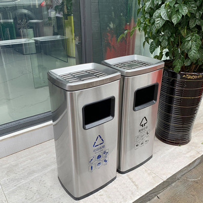 绵冠MIANGUAN不锈钢垃圾桶吸烟区烟灰桶商用立式方形带灭烟缸电梯口商场大堂