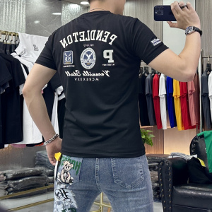 欧洲站夏季短袖T恤男士上衣刺绣时尚潮流圆领修身半袖体恤打底衫