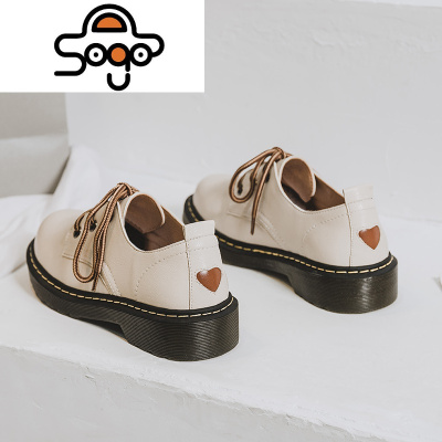 七色王国英伦风小皮鞋女平底女2020新款加绒单鞋学院粗跟系带厚底乐福鞋休闲鞋