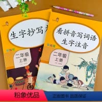 [正版]全套2册 小学二年级上册生字抄写本+看拼音写词语生字注音 二年级上学期语文同步训练课堂配套练习册人教版默写能手