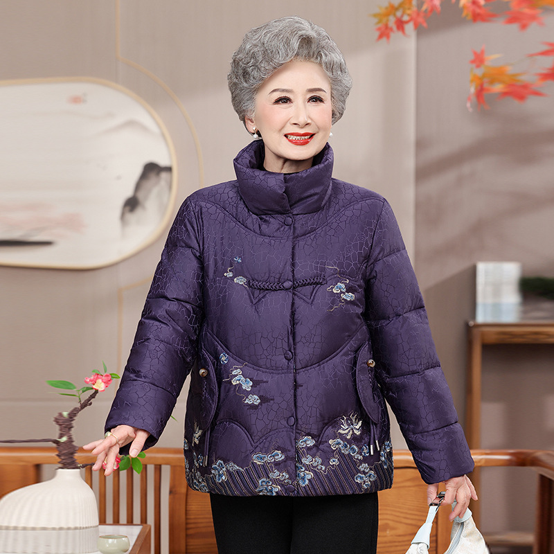短款老年棉衣女洋气印花老人家奶奶装棉服大码宽松衣服立领冬装女
