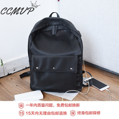 品牌自营质量保证-CCMVP双肩包男大容量背包潮牌街拍欧美大学生书包15.6寸电脑旅游旅行包黑色USB充电口+