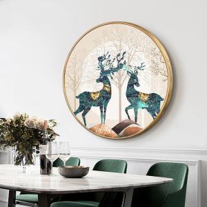 家柏饰(CORATED)发财鹿客厅装饰画圆形挂画新房装饰家居风水玄关餐厅现代装饰画