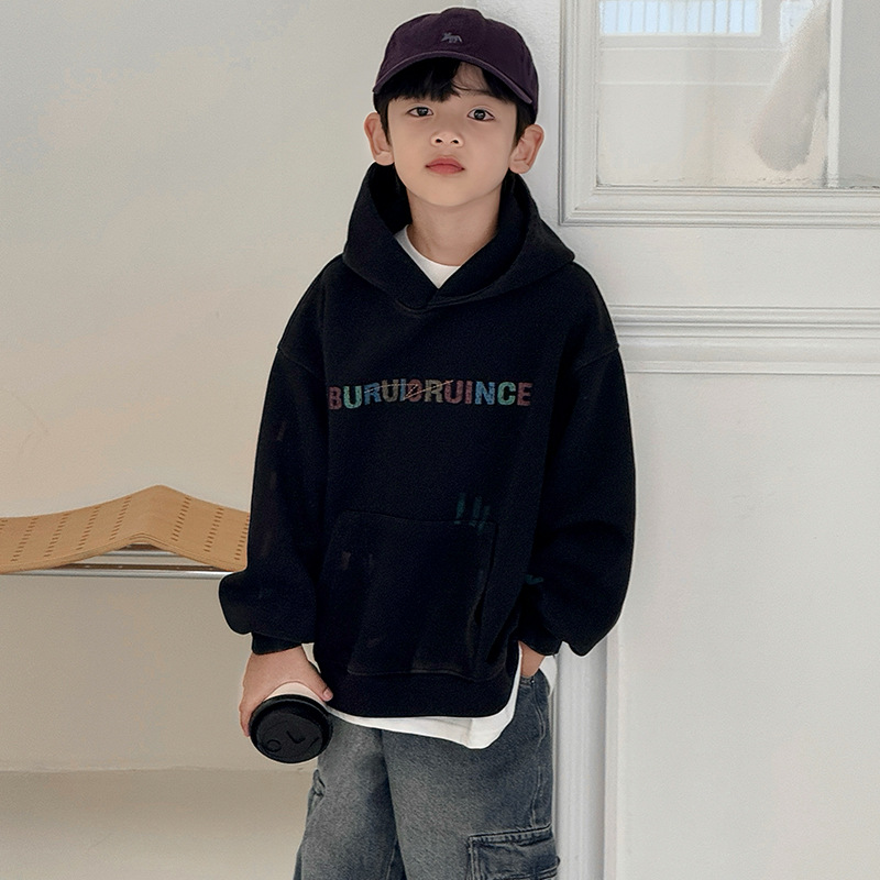 男童卫衣冬季加绒加厚秋冬新款一体绒儿童装冬装连帽上衣服潮